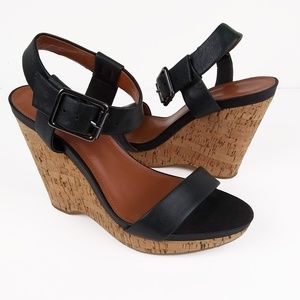 Calvin Klein | Black Leather Upper Cork Wedge 7.5